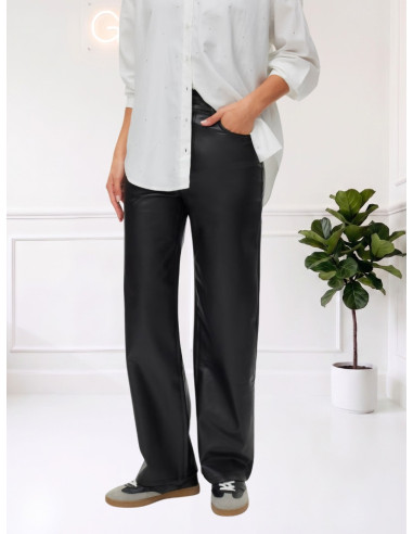Pantalone wide similpelle nero 10310878