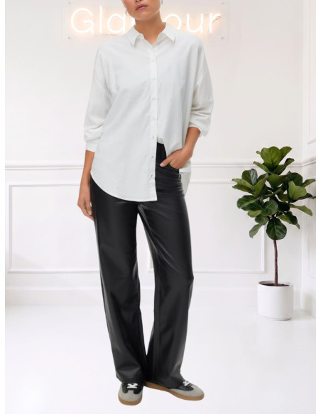 Pantalone wide similpelle nero 10310878