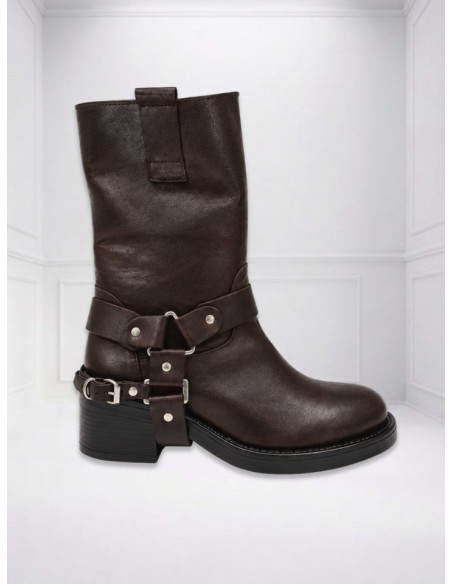 Stivale Biker Donna Testa di Moro con Fibbie | Ovyé