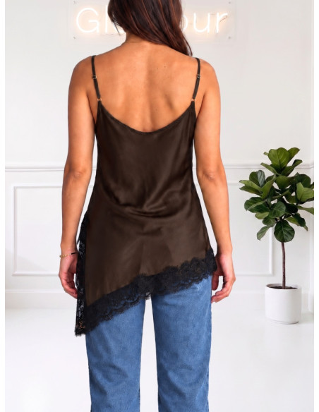 Top Satinato Moro con Pizzo Asimmetrico | Zahjr