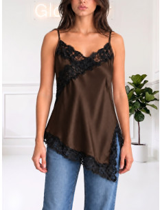 Top Satinato Moro con Pizzo Asimmetrico | Zahjr