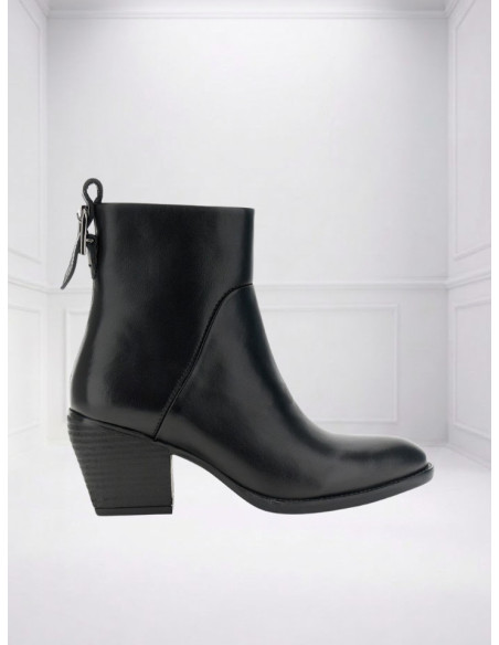 Tronchetto donna in pelle nero con tacco largo | CafèNoir