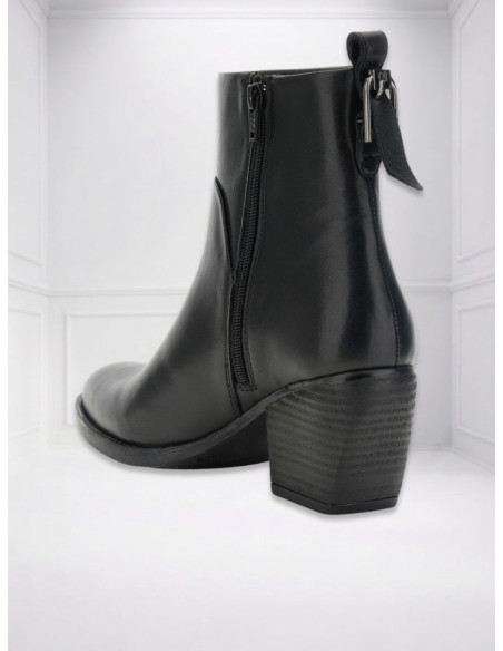 Tronchetto donna in pelle nero con tacco largo | CafèNoir