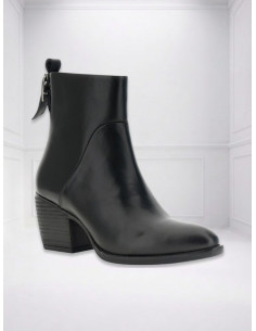 Tronchetto donna in pelle nero con tacco largo - CafèNoir