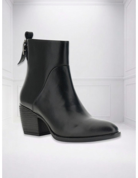 Tronchetto donna in pelle nero con tacco largo | CafèNoir