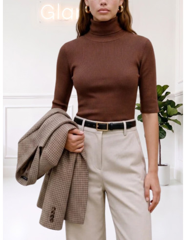 Pullover manica corta a coste strette POTTING SOIL 10352093