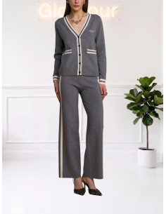Cardigan Tennis Grigio con Profili a Contrasto - No Secret