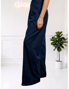 Pantalone gamba ampia gessato BLU PA26W243