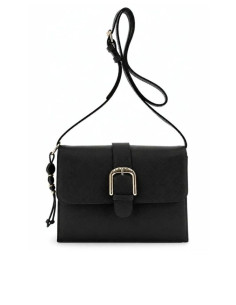 Borsa a tracolla in effetto pelle saffiano con passante fibbia NERO WE1112
