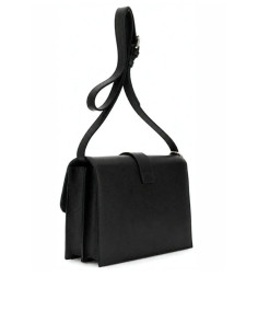 Borsa a tracolla effetto saffiano nera con fibbia - CafèNoir