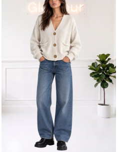 Cardigan in Maglia Latte con Bottoni Effetto Legno - Zahjr