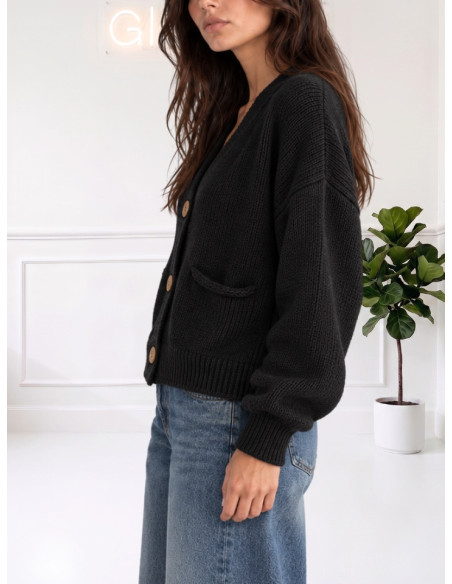 Cardigan bottoni legno NERO 535310624