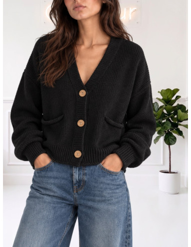Cardigan bottoni legno NERO 535310624
