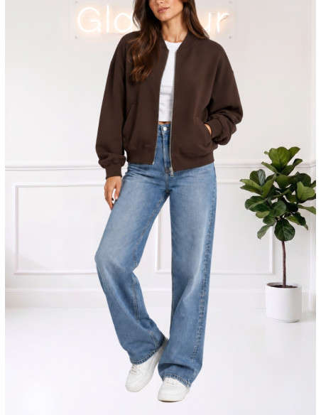 Giacca bomber con zip marrone 10349891
