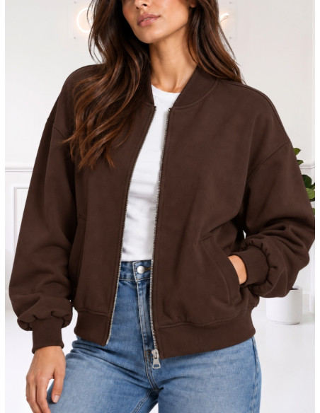 Giacca bomber con zip marrone 10349891