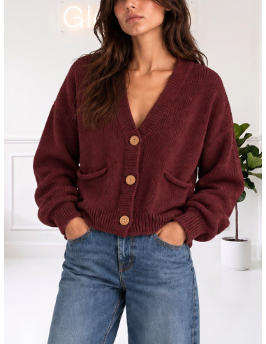 Cardigan bottoni legno VINO