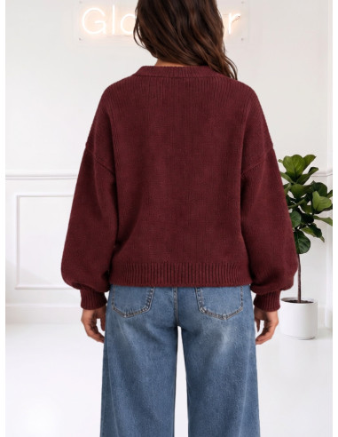 Cardigan Corto Vino con Bottoni Effetto Legno | Zahjr