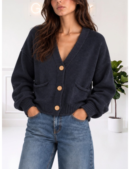 Cardigan bottoni legno BLU 5353310624