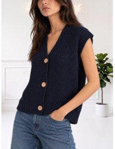 Gilet scollo V bottoni legno BLU