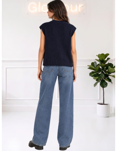 Gilet scollo V bottoni legno BLU