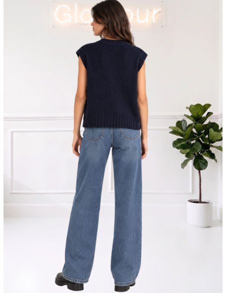 Gilet scollo V bottoni legno BLU