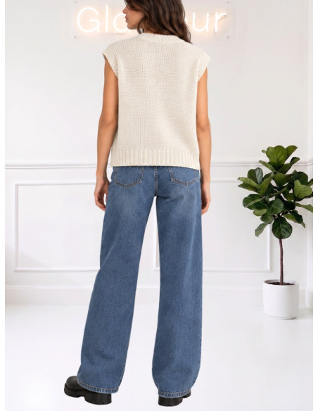 Gilet scollo V bottoni legno LATTE