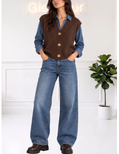 Gilet scollo V bottoni legno MORO