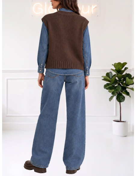 Gilet scollo V bottoni legno MORO