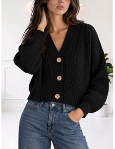 Cardigan bottoni legno senza tasche NERO 535310632