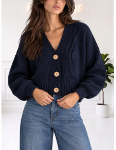Cardigan bottoni legno senza tasche BLU
