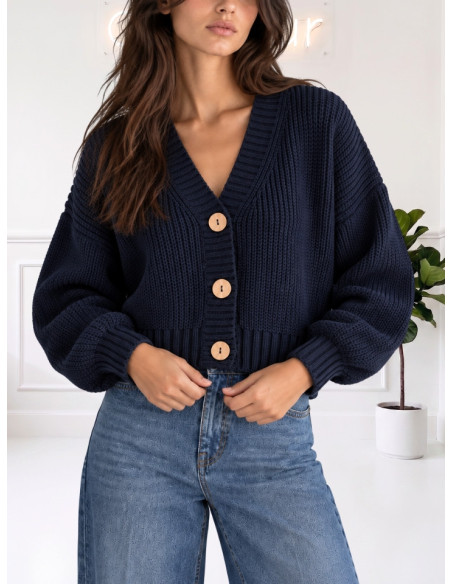 Cardigan bottoni legno senza tasche BLU