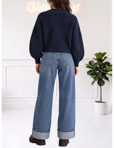 Cardigan bottoni legno senza tasche BLU