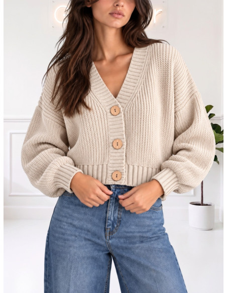 Cardigan bottoni legno senza tasche LATTE 535310632