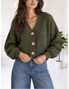 Cardigan bottoni legno senza tasche MILITARE 535310632