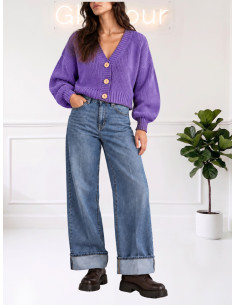 Cardigan bottoni legno senza tasche VIOLA