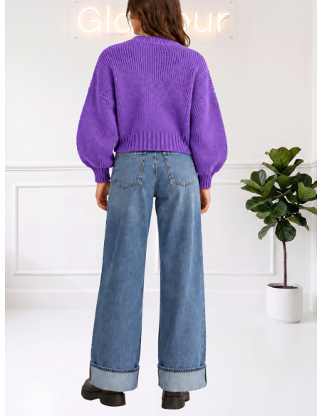Cardigan Viola in Maglia con Bottoni Effetto Legno | Zahjr