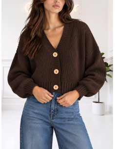Cardigan bottoni legno senza tasche MORO