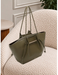 Borsa Shopper Grande Verde Militare con Lacci Decorativi...