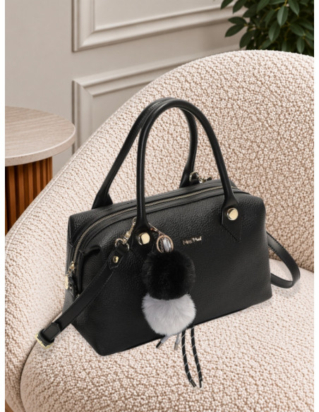 Borsa Bauletto Nera con Charm Peluche | Mimi-Muà