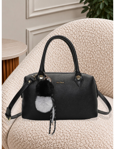 Borsa a bauletto con dettaglio appeso NERO
