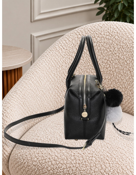 Borsa Bauletto Nera con Charm Peluche | Mimi-Muà