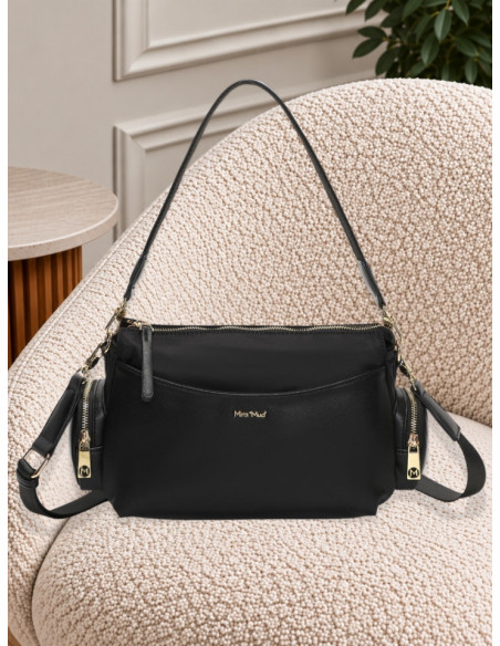 Borsa a Tracolla in Nylon Nero con Tasche | Mimi-Muà