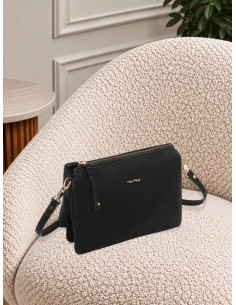 Borsa a Tracolla Nera con Fianchi Effetto Camoscio -...