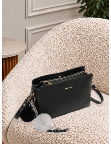 Borsa a Tracolla Nera con Charm Peluche | Mimi-Muà