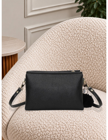 Borsa a Tracolla Nera con Charm Peluche | Mimi-Muà