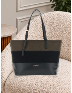 Borsa Shopping Nera Bicolore Effetto Suede | CaféNoir