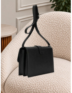 Borsa a tracolla effetto saffiano nera con fibbia - CafèNoir