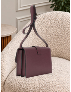Borsa a tracolla effetto saffiano bordeaux con fibbia -...