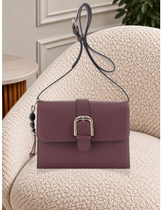Borsa a tracolla saffiano bordeaux con fibbia | CafèNoir