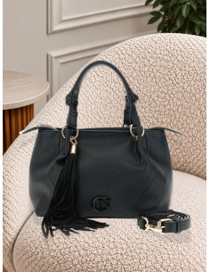 Tote bag con pieghe in effetto pelle trama grossa con logo NERO